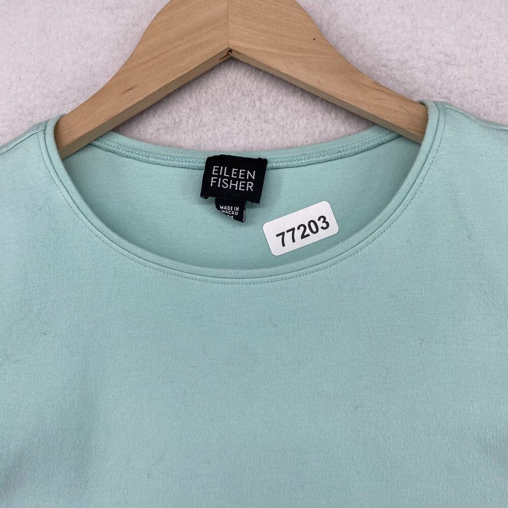 EILEEN FISHER Top M Cotton Jersey Interlock Crewneck Short Sleeve Green - Picture 10 of 10